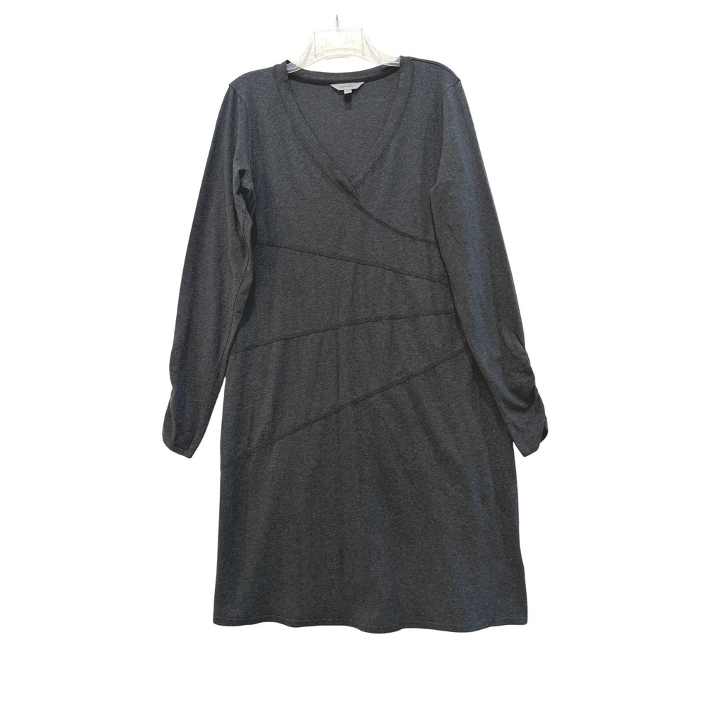 Athleta Gray Organic‎ Cotton Stretch V-Neck Long Sleeve Ruched Cuff Dress XL